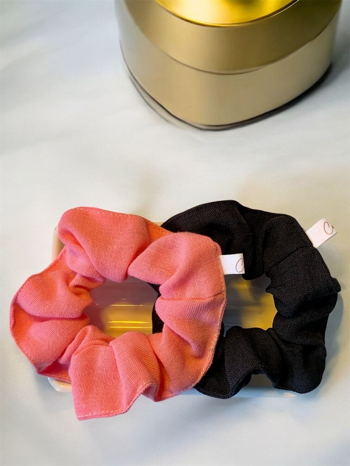 Scrunchie de Linho, Elástico para Cabelo, Amarrador de cabelo em tecido