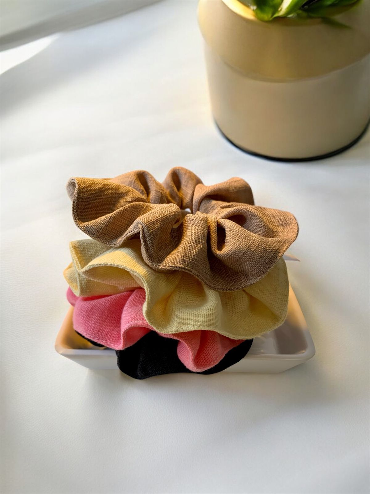 Scrunchie de Linho, Elástico para Cabelo, Amarrador de cabelo em tecido