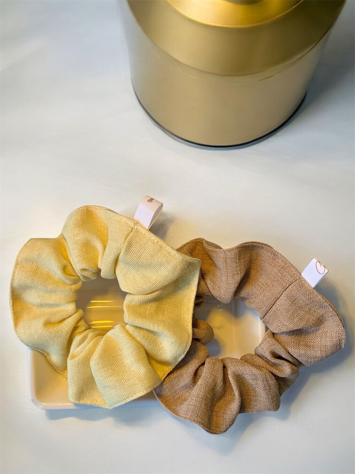 Scrunchie de Linho, Elástico para Cabelo, Amarrador de cabelo em tecido
